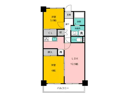 フェアロザムンデ野間(2LDK/4階)の間取り写真