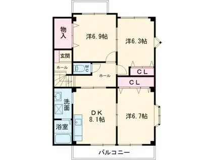 ネクステージルミエール(3DK/2階)の間取り写真