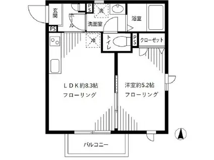 リバーハイツII(1LDK/2階)の間取り写真