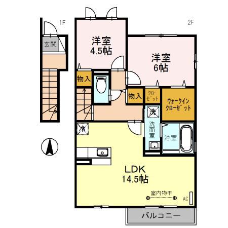 ブリランテレイク(2LDK/2階)の間取り写真