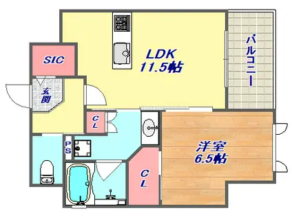 ラフィーチェ住吉本町(1LDK/2階)の間取り写真