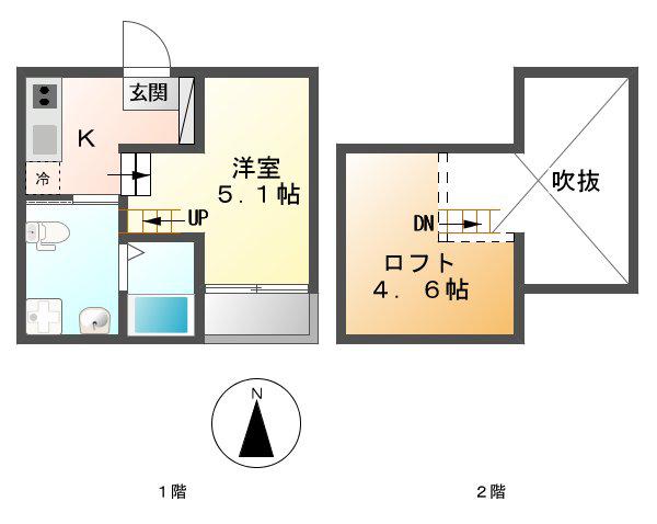 SEED(1K/2階)の間取り写真