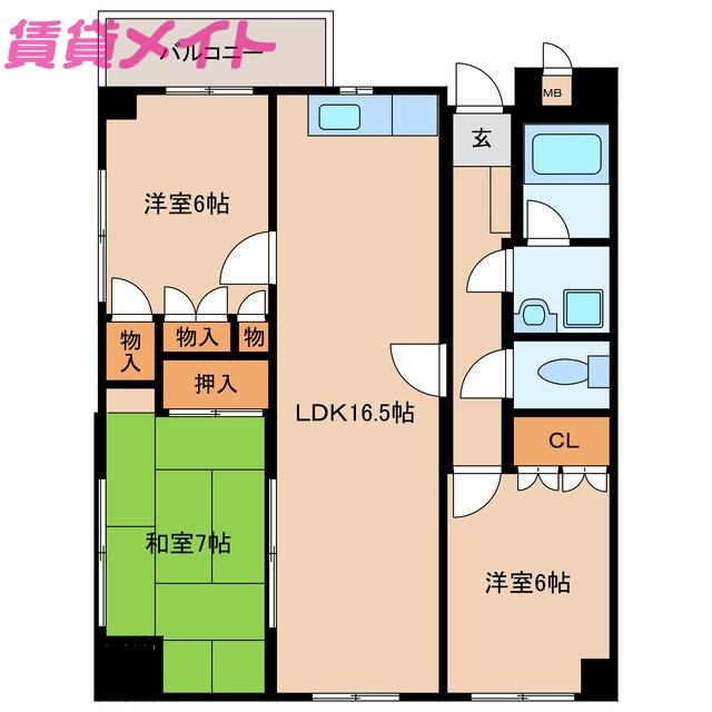 ベーシック中日(3LDK/12階)の間取り写真