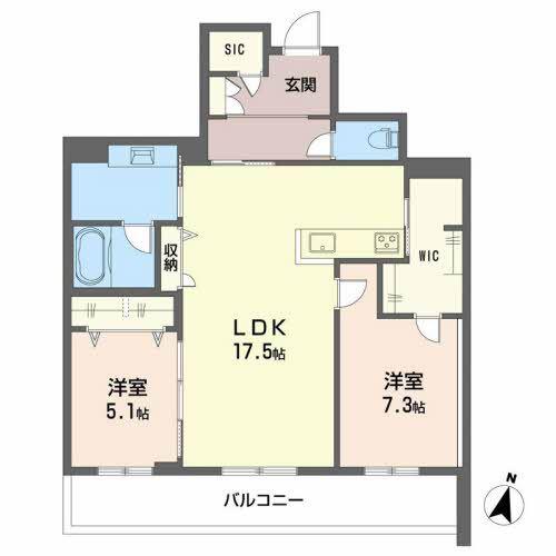 シャーメゾン グランシャンテ別府(2LDK/2階)の間取り写真