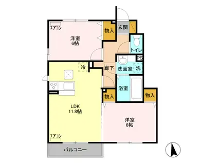 D-ROOM マル・クレール 103(2LDK/1階)の間取り写真