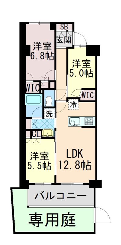 ミレーネ神戸住吉本町(3LDK/1階)の間取り写真