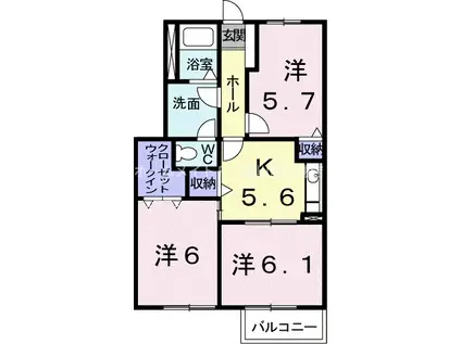 ファミールHAKUHOU A(3K/1階)の間取り写真