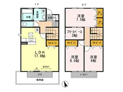 ウィズ山城B(3LDK/2階)の間取り写真