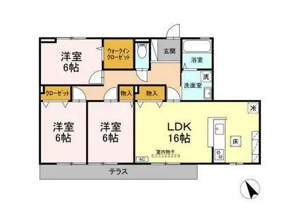 ローゼスポート港町 B棟(3LDK/1階)の間取り写真