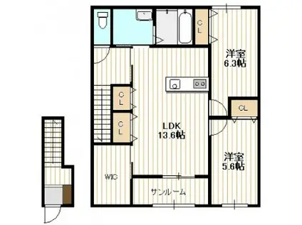 マリージョア(2LDK/2階)の間取り写真