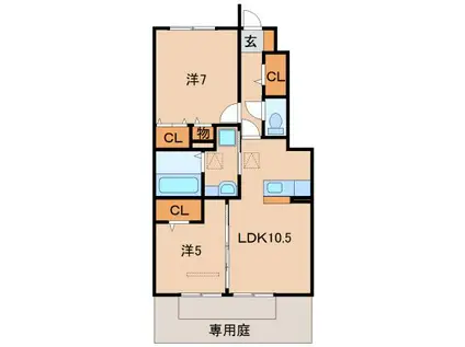 エクレラージュ II(2LDK/1階)の間取り写真