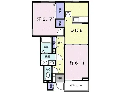 グランブルー(2DK/1階)の間取り写真