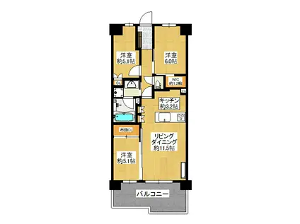 ハイムスイートつくば春日(3LDK/2階)の間取り写真