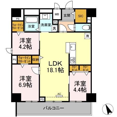 アーデルドルフ東山(3LDK/6階)の間取り写真