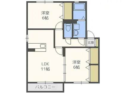 エテルノストラーダ塔原西(2LDK/1階)の間取り写真