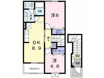 アスピラシオンII(2DK/2階)の間取り写真