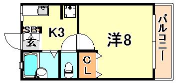 シャルマン六甲(1K/2階)の間取り写真