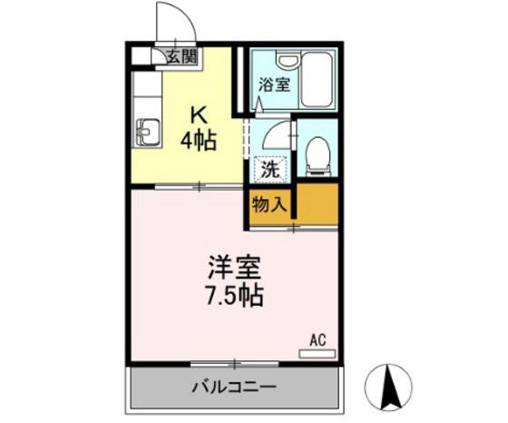 レジデアイ B棟(1K/2階)の間取り写真