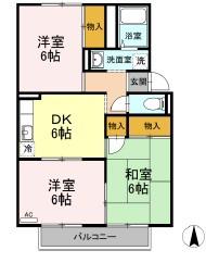 オークス金子A棟(3DK/2階)の間取り写真