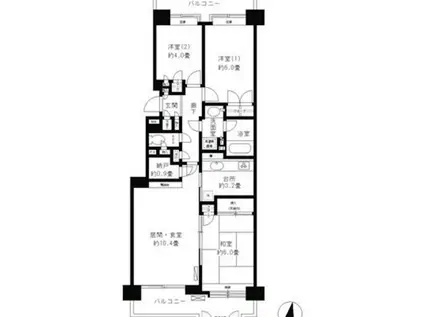パークシティ本牧G棟(3LDK/6階)の間取り写真