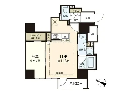 インプレスト天神オークタワー(1LDK/2階)の間取り写真