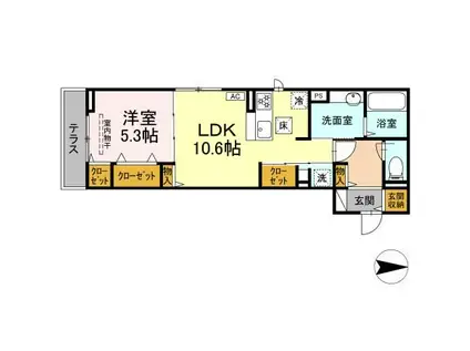 ウエスト RIVERI(1LDK/1階)の間取り写真