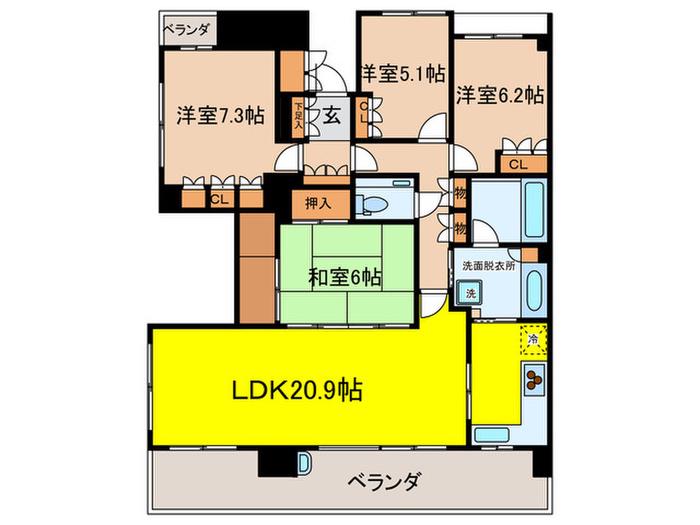 ジオ千里桃山台2番館(4LDK/13階)の間取り写真