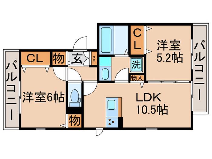 スターチア東金町(2LDK/2階)の間取り写真