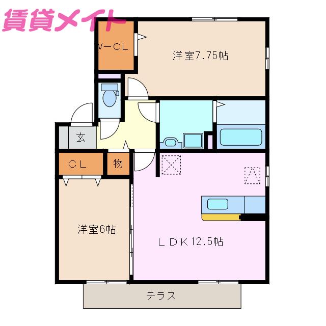 リビングタウン阿倉川 I(2LDK/2階)の間取り写真