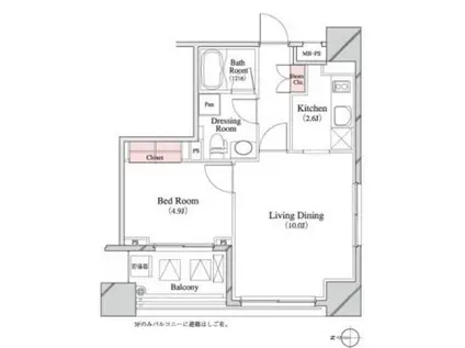 パークキューブ八丁堀(1LDK/4階)の間取り写真