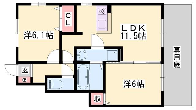 アルページュ ブラン(2LDK/1階)の間取り写真