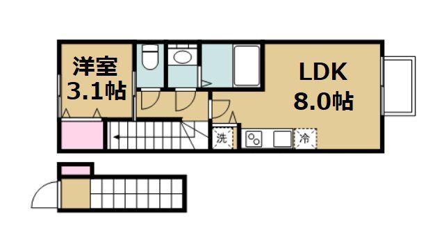 LINK STAGEあすと長町B(1LDK/2階)の間取り写真