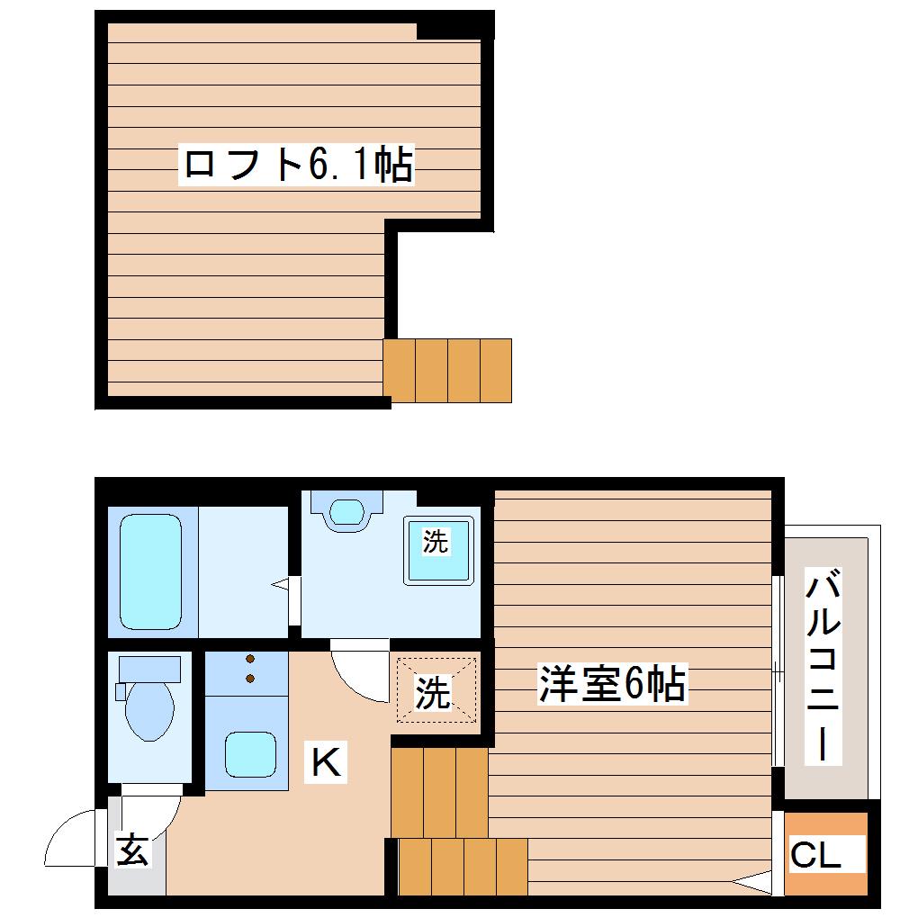 エスペランサ河原町(1K/1階)の間取り写真
