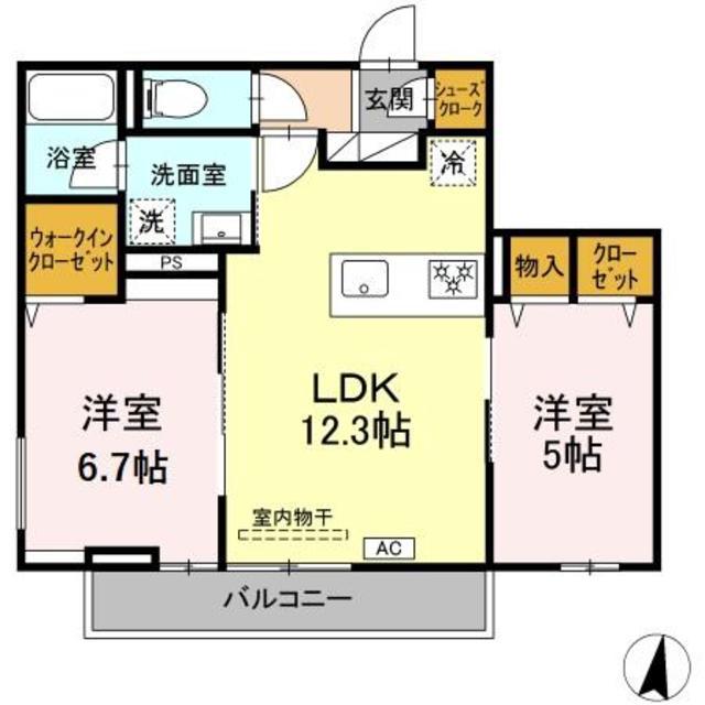 D′BLESS川崎 イースト(2LDK/2階)の間取り写真