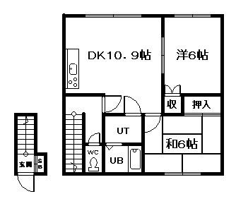 アムール北(2DK/2階)の間取り写真