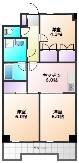 JUN谷戸ハイツ(3DK/1階)の間取り写真