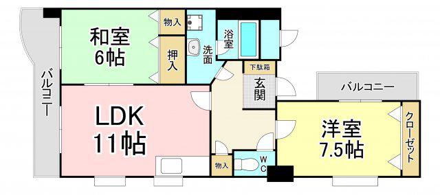 ガーデンパレスやひろ(2LDK/7階)の間取り写真