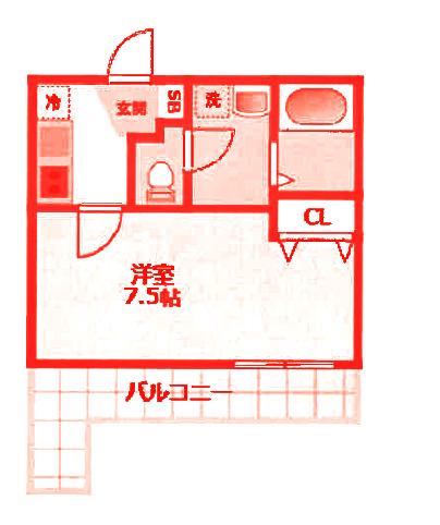 リアル北久里浜パークテラスI(1K/2階)の間取り写真
