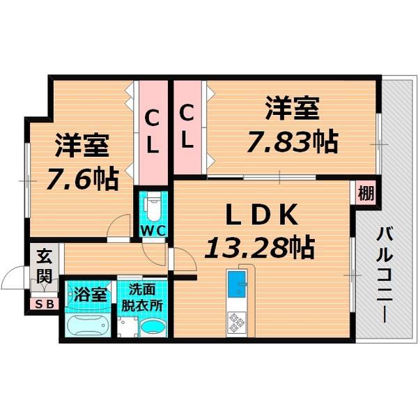 クレール新森(2LDK/3階)の間取り写真
