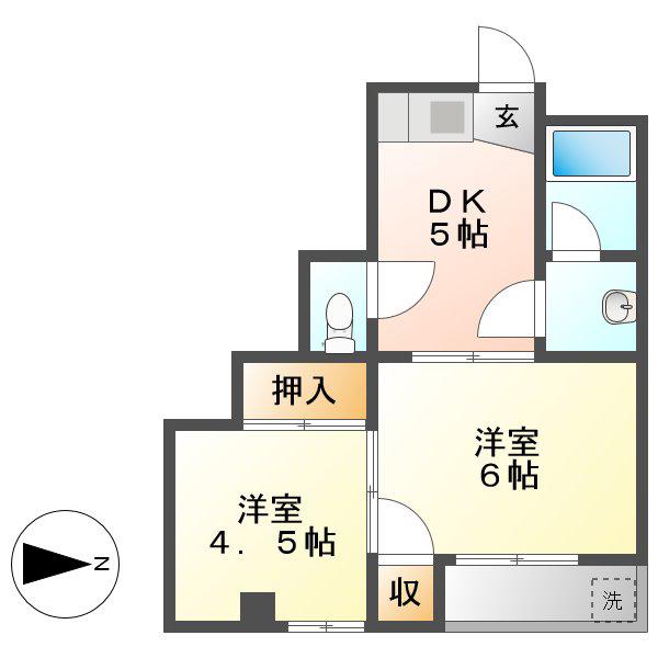 コスモスビル(2DK/4階)の間取り写真