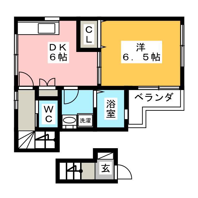 アメニティF(1DK/2階)の間取り写真