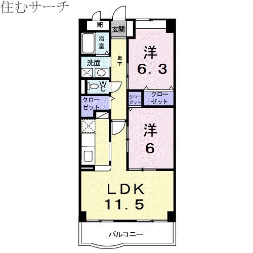 フィオーレ・K(2LDK/3階)の間取り写真