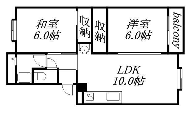 深江橋コーポA棟(2LDK/3階)の間取り写真