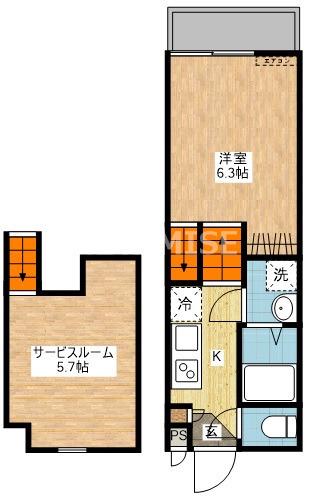 エルモーサ・REI(1SK/2階)の間取り写真