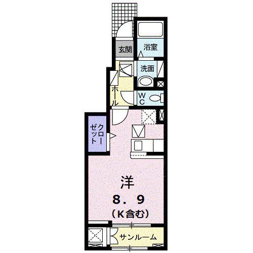 ガリーナタウン睦 A(ワンルーム/1階)の間取り写真