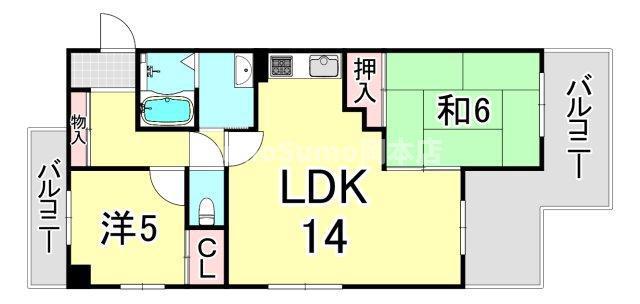 セレーノ甲南山手(2LDK/4階)の間取り写真