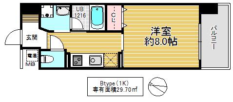 プリムール(1K/6階)の間取り写真