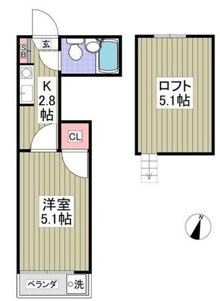 スクエアハイム(1K/2階)の間取り写真
