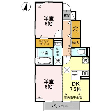リベーラコート関根(2DK/1階)の間取り写真