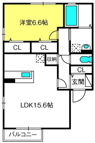 カーサビアンカ(1LDK/2階)の間取り写真